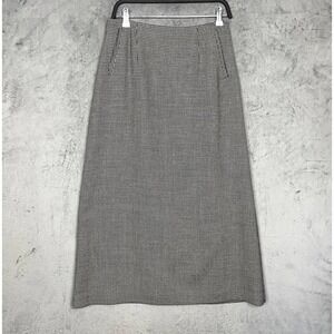 Vintage Harvé Benard Wool Houndstooth Maxi Skirt Black White A-Line Size 10